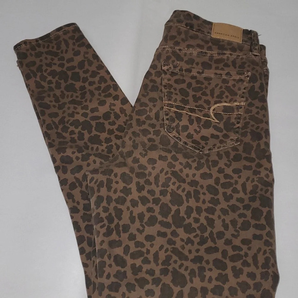 American Eagle Next Level Stretcg Curvy Super Hi-Rise Jegging Leopard Jeans Sz 8 - Picture 13 of 13